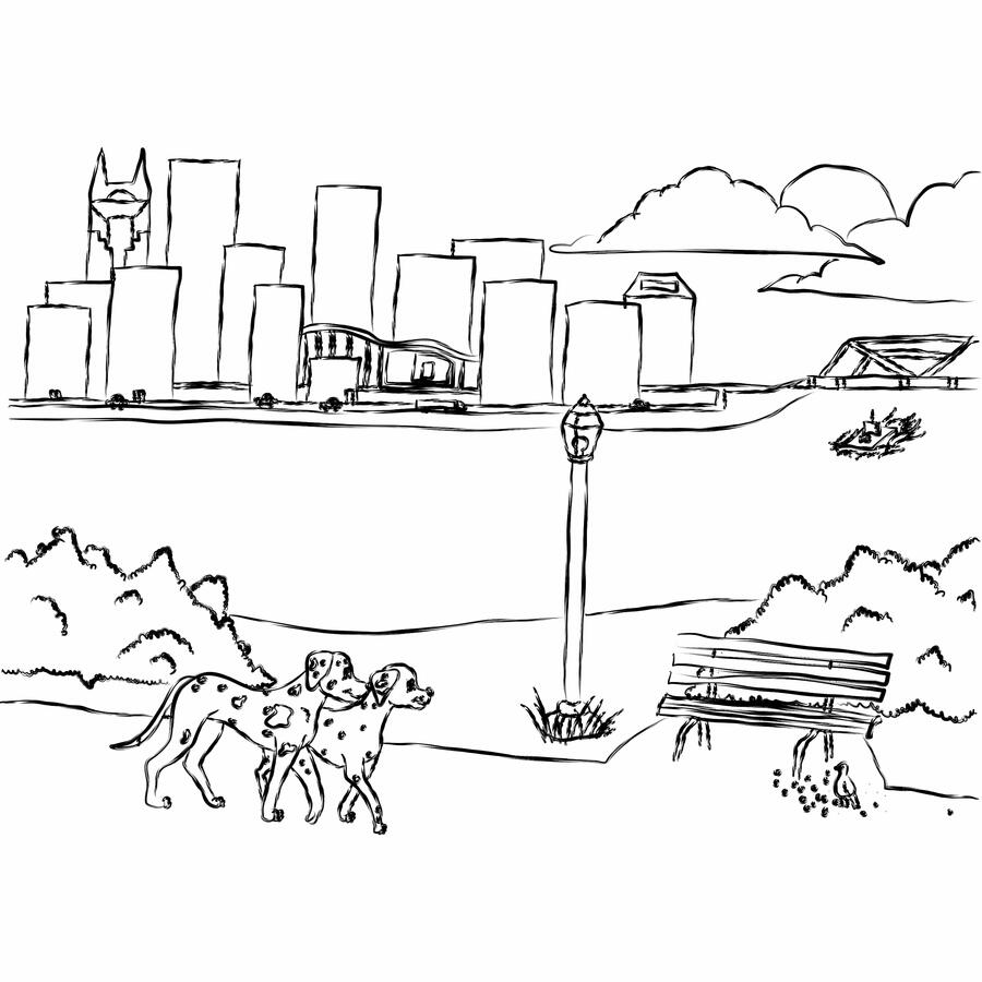 Dalmatian mom and dad walking in the city